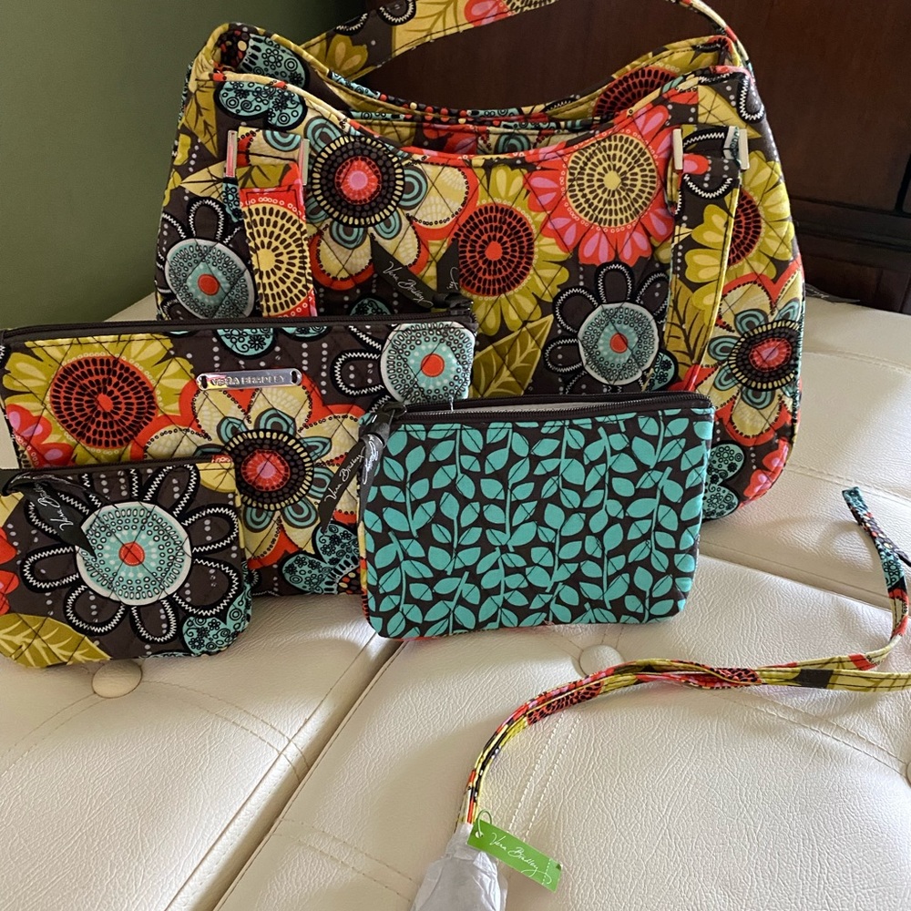 Vera Bradley Flower Shower Emily Satchel Bundle
